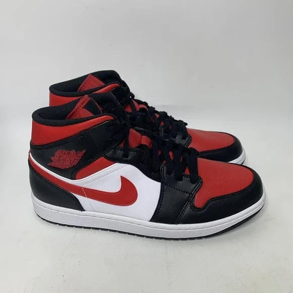 Nike Air Jordan 1 Mid Mens 10.5 \'Bred Toe\' Red Black White 554724 079 NEW Men main image 2